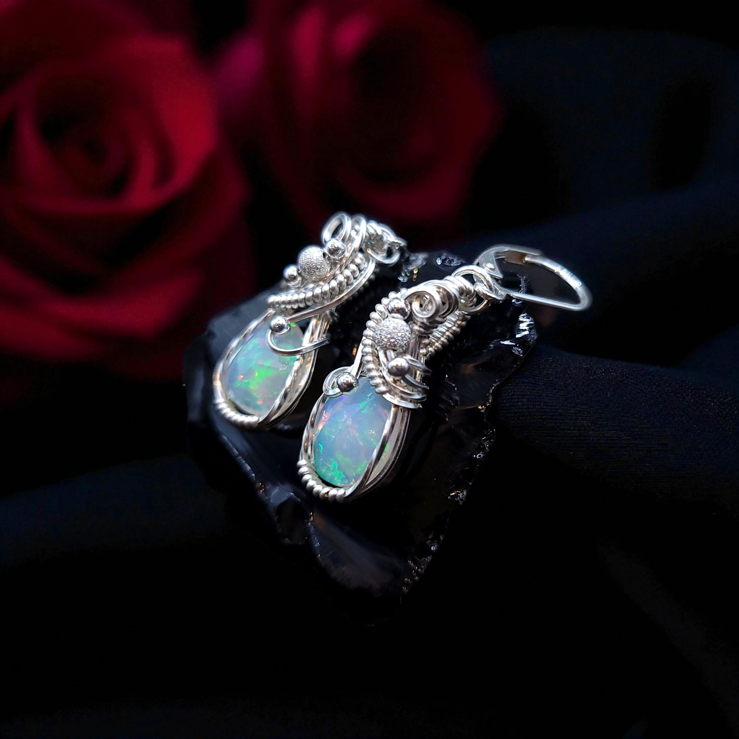 Sterling Silver Ethiopian Fire Opal Earrings