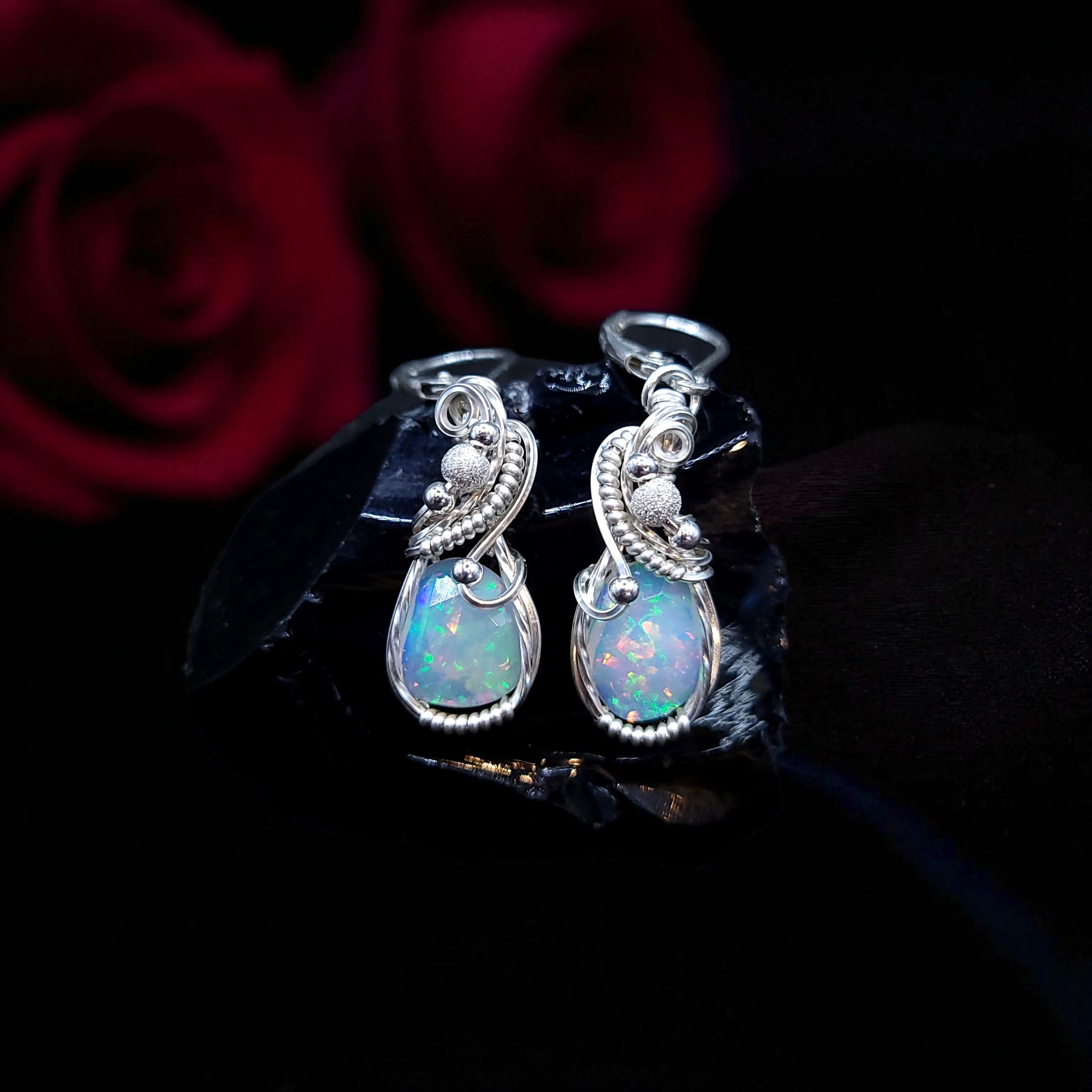 Sterling Silver Ethiopian Fire Opal Earrings