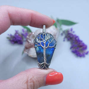 Antiqued Sterling Silver Labradorite Coffin Tree Pendant