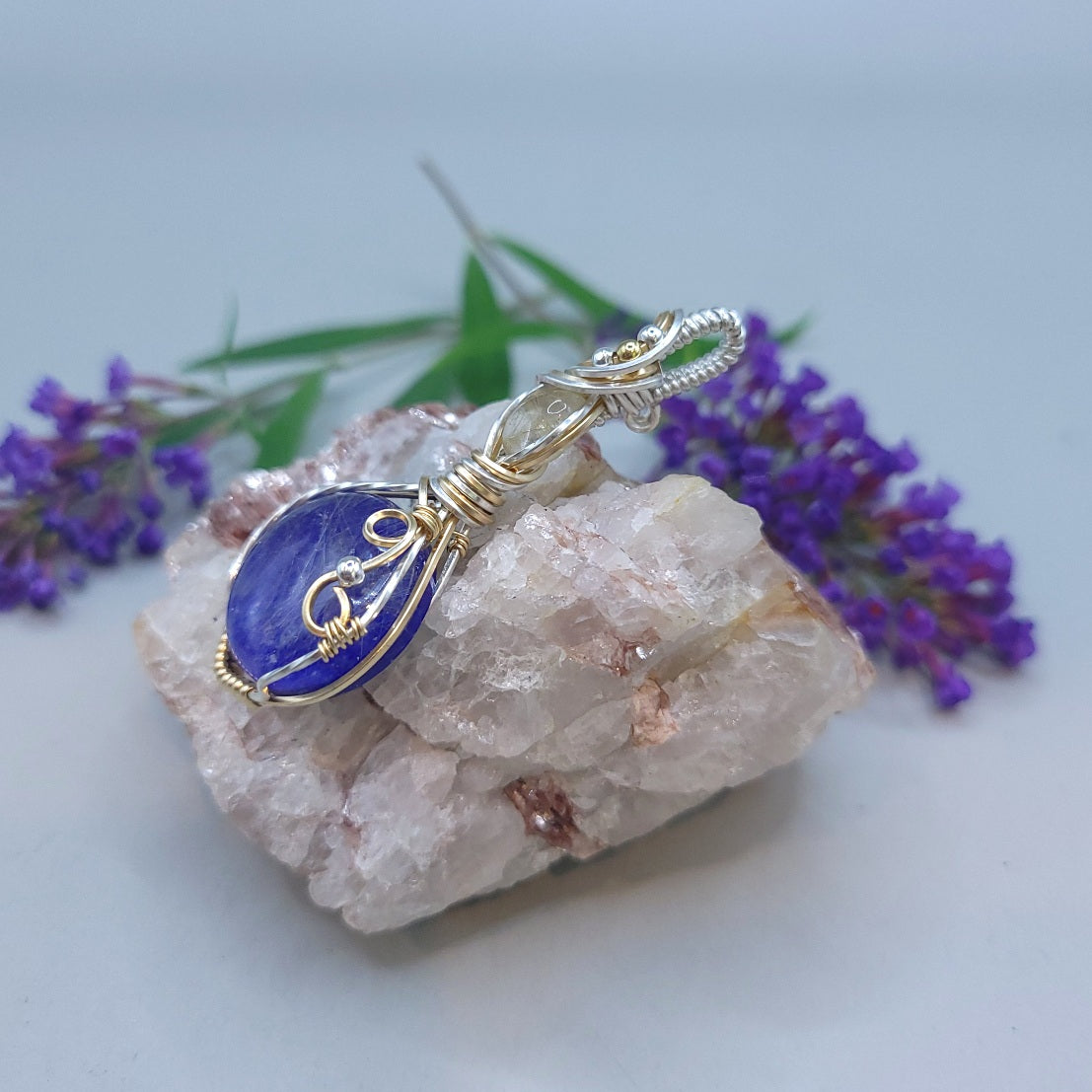 Mixed Metal Lapis Lazuli/ Rutilated Quartz Doublet Pendant