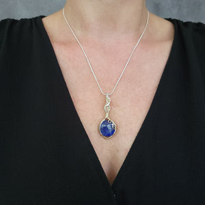 Mixed Metal Lapis Lazuli/ Rutilated Quartz Doublet Pendant