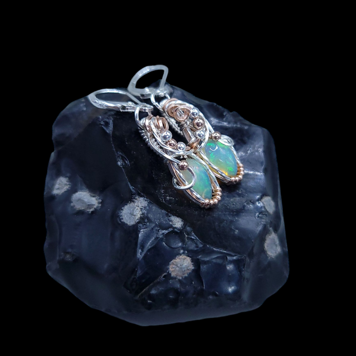 Mixed Metal Ethiopian Opal Earrings